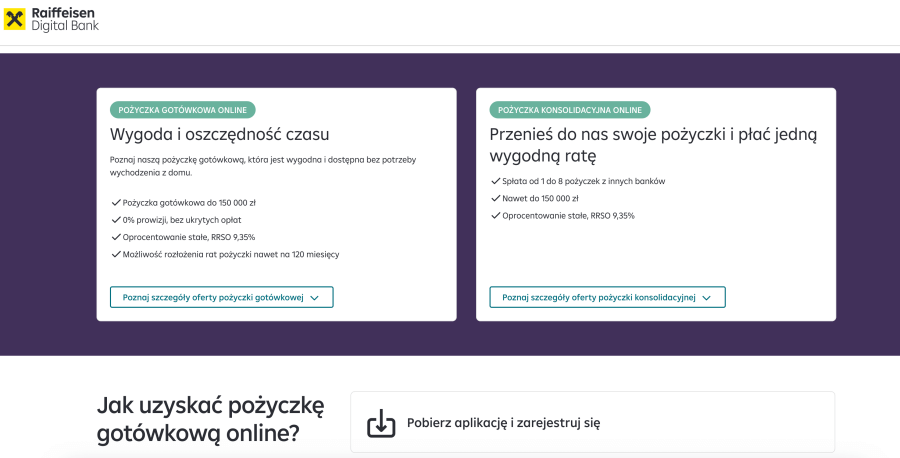 Strona internetowa Raiffeisen Digital Bank